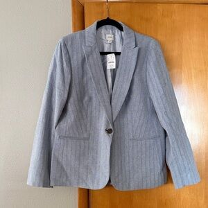 J. Crew Light blue herringbone Striped one button Blazer size 14 NWT